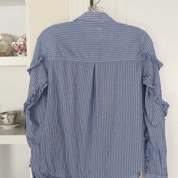 Rails Lizzi Ruffle Pinstripe Blouse Size Small - Picture 6 of 7
